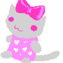 A cute pixel cat with a pink bow and heart dress moving rapidly across the screen.