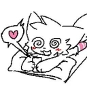 A white creature with spiral eyes and blushing cheeks looking dazed with a heart icon floating nearby.