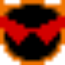 Character wearing bright red sunglasses with a bold, pixelated design.