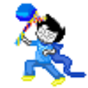John Egbert swinging a colorful Pogo Hammer with a determined expression.