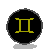 Sagittarius zodiac symbol in blue centered on a black and white circular icon.