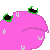 A pink blob character with a nervous expression and sweat drops on its face.