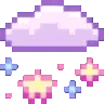 Purple pixel clouds raining down colorful stars and sparkles.