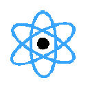 Four blue pixel icons consisting of an atom, a smiling octopus, a radiation symbol, and a brain arranged in a row.