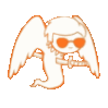 Ghostly figure wearing orange sunglasses and holding a sword in a simple line-art style.