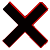 A glowing red X symbol centered on a black background.