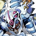 White Album stand from JoJo's Bizarre Adventure looking forward with a serious expression.