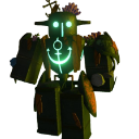 SunkenSaw character glows with a bright green anchor symbol on its chest.