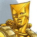 The World stand from JoJo's Bizarre Adventure looking smug with a golden helmet.
