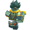 Star Platinum stands in a combat pose with a golden scarf and blue skin.
