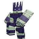 A blocky warrior character in purple and white armor standing in a defensive pose.