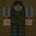 A blocky knight avatar wearing gray armor and a brown tunic.