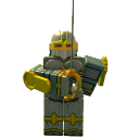 Knight in gray and gold armor holding a sword in a blocky, low-poly style.