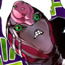 King Crimson with a distorted, panicked facial expression and wide green eyes.
