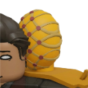 Mandom stand with a yellow clock-like appearance and a serious expression.