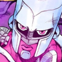 Crazy Diamond with a serious expression and intense pink eyes staring forward.
