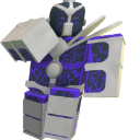 A blocky purple and white warrior character striking a powerful combat pose.