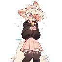 A shy anime character with animal ears blushing and holding their hands to their chest.