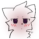 A white creature with a line-art style looks sideways with an unimpressed expression while blushing.