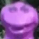 A blurry purple face with a distorted, skeptical expression.