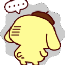 A yellow puppy wearing a brown beret turns its head to give a suspicious side-eye glance.
