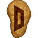 A golden brown chicken nugget with the letter D carved into its center.