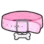 Pink collar with a white bone tag on a black background.