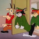 A cartoon character pointing at two other characters wearing green military uniforms.
