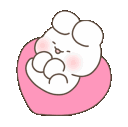 A small white bunny with rosy cheeks bouncing rhythmically inside a pink heart shape.