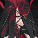 Gremory with dark hair and chains over her face staring intensely with glowing red eyes.