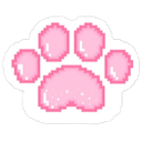 A pixelated pink paw print with white highlights on a transparent background.