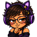 Gamer girl with cat ears and headphones holding a finger to her lips in a shushing gesture.
