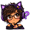 A girl with brown hair, cat-ear headphones, and glasses looking thoughtful with a purple question mark next to her head.