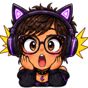 A girl with brown hair wearing cat-ear headphones and glasses looking shocked with her hands on her cheeks.