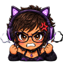 A girl with brown hair, glasses, and purple cat-ear headphones looking extremely angry with a red vein symbol on her forehea…