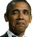 Barack Obama making a skeptical face with one eye squinted and lips pursed.