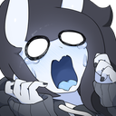 Anime character with wide white eyes and an open mouth screaming in a state of panic.
