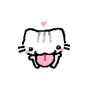 Cat with a simple line-art face sticking its tongue out with a small pink heart above its head.