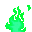 Four small pixelated green flames flickering against a white background.