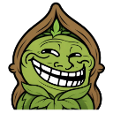 A green plant-like character with a wide, toothy, smug troll face expression.