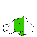 Blob character performing a clumsy somersault against a black background.