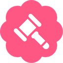 Gavel centered on a pink scalloped background.