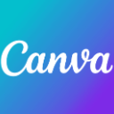 Canva logo with white cursive text on a blue to purple gradient background.