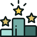 Winner podium with three tiers and golden stars above it.