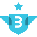 A light blue shield with white wings, a star on top, and a large white number three in the center.