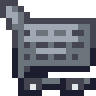 A small gray pixel art shopping cart facing left.