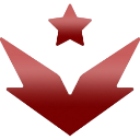 A red chevron badge topped with a star representing a rank or leadership position.