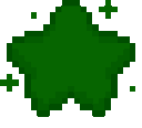 Four green pixelated stars arranged in a row with small white sparkles surrounding them.