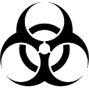 Biohazard symbol in solid black on a transparent background.