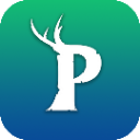 A stylized white letter P with a pair of deer antlers attached to the top, set against a teal and blue gradient background.